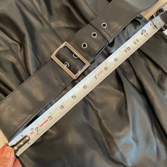 NWT (2) BAR 111 black pleather mini knee big belt tulip hem bodycon fit - Picture 5 of 10